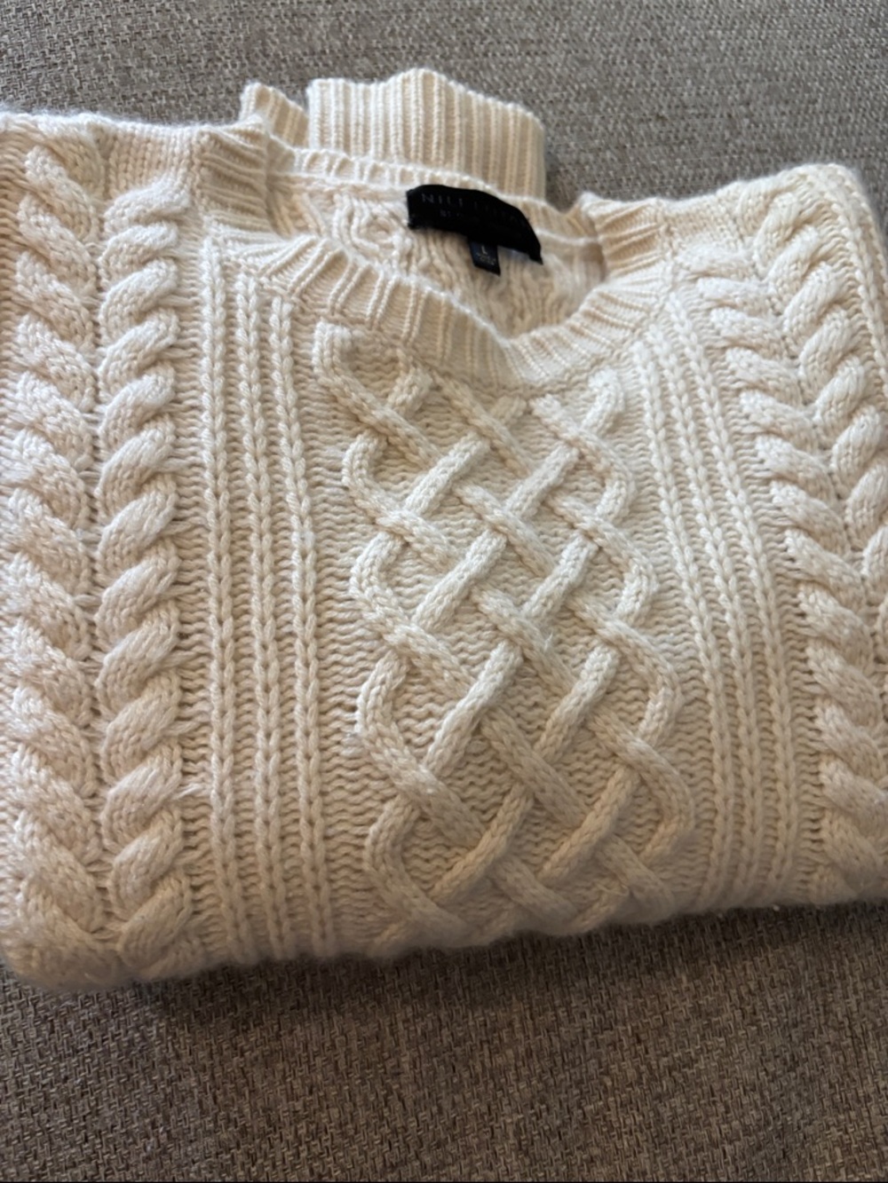Nili Lotan Cream Cable Knit Crewneck Sweater - Picture 3 of 9